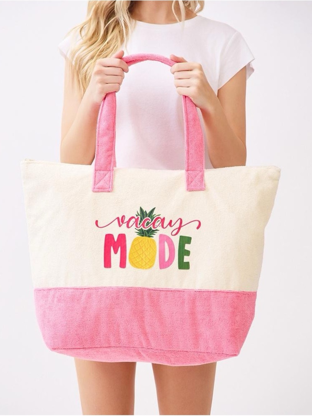 Vacay Mode Pink & Cream Tote Bag